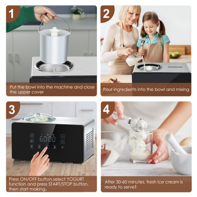Homtone Ice Cream Maker Fully Automatic with Compressor, 4 Modes, Adjustable softness, Adjusted Speed 1.6 Quart Ice Cream + Yogurt Maker, LCD Touch Screen Homemade Soft & Hard Ice Cream Machine - Image 3