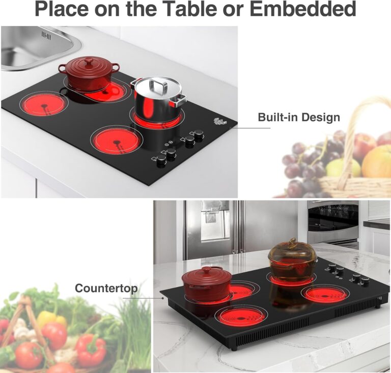 GIHETKUT 4 Burner Electric Cooktop,7200W Built-in & Countertop 4 Burner Electric Stove with 9 Power Levels, Child Safety Lock & 99 mins Timer, 30 inch Electric Cooktop 220-240V (No Plug) - Image 6