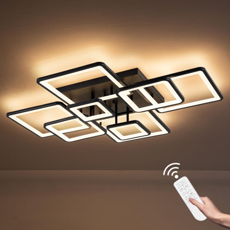 Shine LUEST Modern LED Ceiling Light, Dimmable LED Chandelier Black Flush Mount Ceiling Lights, Remote Control Acrylic Ring Ceiling Lamp Fixture for Living Room Dining Room Bedroom, 8H-FANG-BL-04 - Image 2