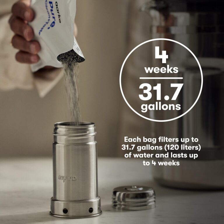 aarke Purifier Regular - 1.18 L Glass Water Filter Pitcher Bundle, Refillable Stainless Steel Filter, BPA-Free, Includes (3-Pack) Refill Pure Granules, Reduce Heavy Metals - Image 4