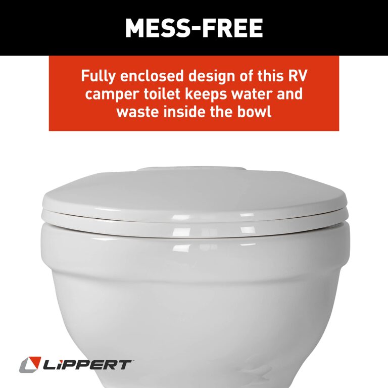 Lippert Flow Max RV Toilet with Elongated Ceramic Bowl, 18" Standard Profile, Full-Size Residential Seat, Easy-Close Lid, Efficient Flush - 2022113192 - Image 2