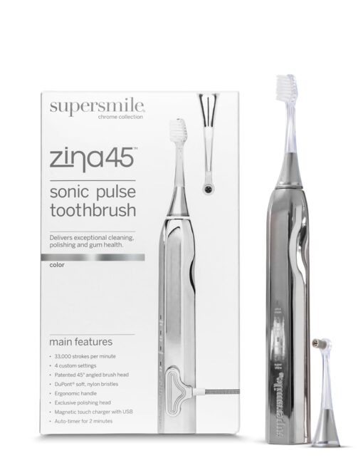 Supersmile Zina45 Deluxe Sonic Pulse Electric Toothbrush, Rechargeable Whitening Tooth Brush, Silver