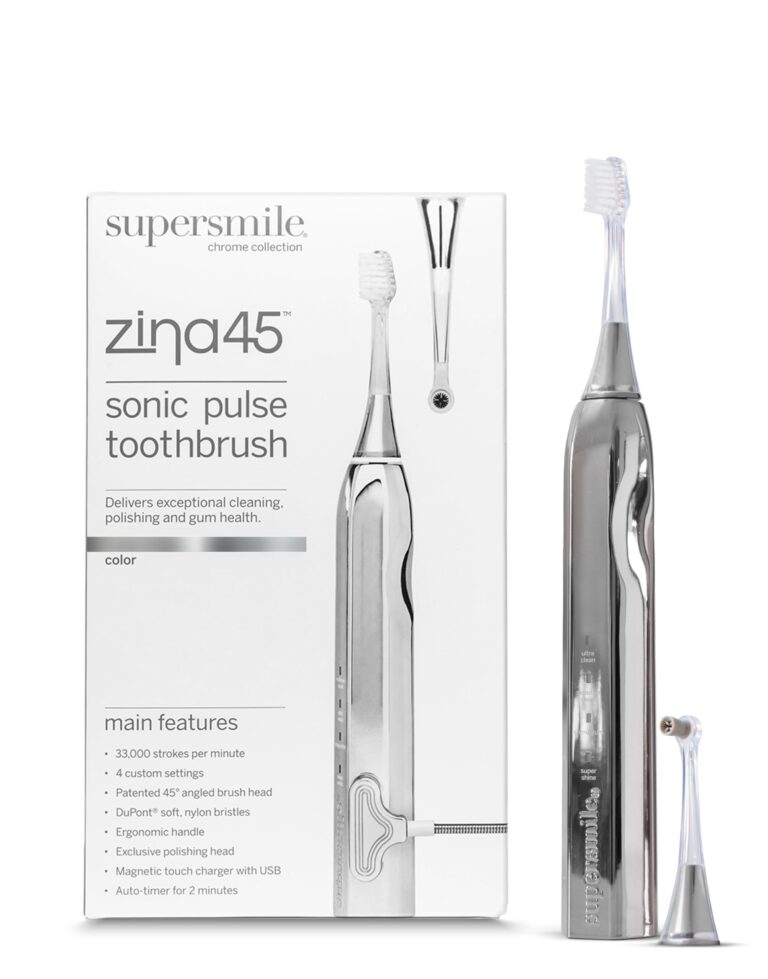 Supersmile Zina45 Deluxe Sonic Pulse Electric Toothbrush, Rechargeable Whitening Tooth Brush, Silver