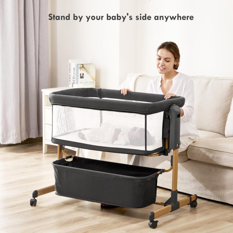 Baby Bassinet with Wheels, Bedside Bassinets for Baby, 3 in 1 Rocking Bassinet Bedside Sleeper Mesh & Mattress, Height Adjustable Bed Side Bassinet, Cosleeping Bedside Crib (Black) - Image 4