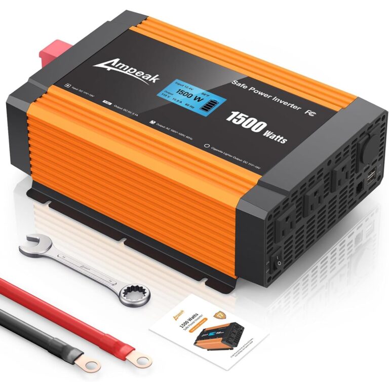 Ampeak 1500W Power Inverter 6.2A Dual USB Ports 3AC Outlets Inverter DC 12V to AC 110V Cigarette Lighter Port 17 Protections for Outdoor Activities, Emergency, RV