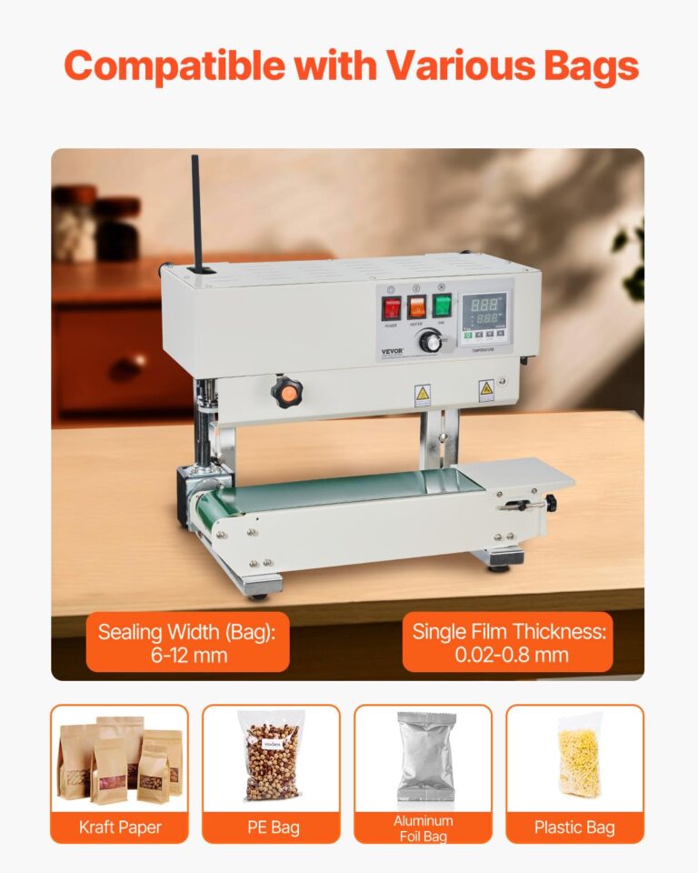 VEVOR Continuous Bag Band Sealing Machine, 0.24-0.47 in/6-12 mm Seal Width, Vertical Band Sealer Machine with Digital Temperature Control, Carbon Steel Bag Sealer for 0.02-0.8 mm Plastic Bags Films - Image 8