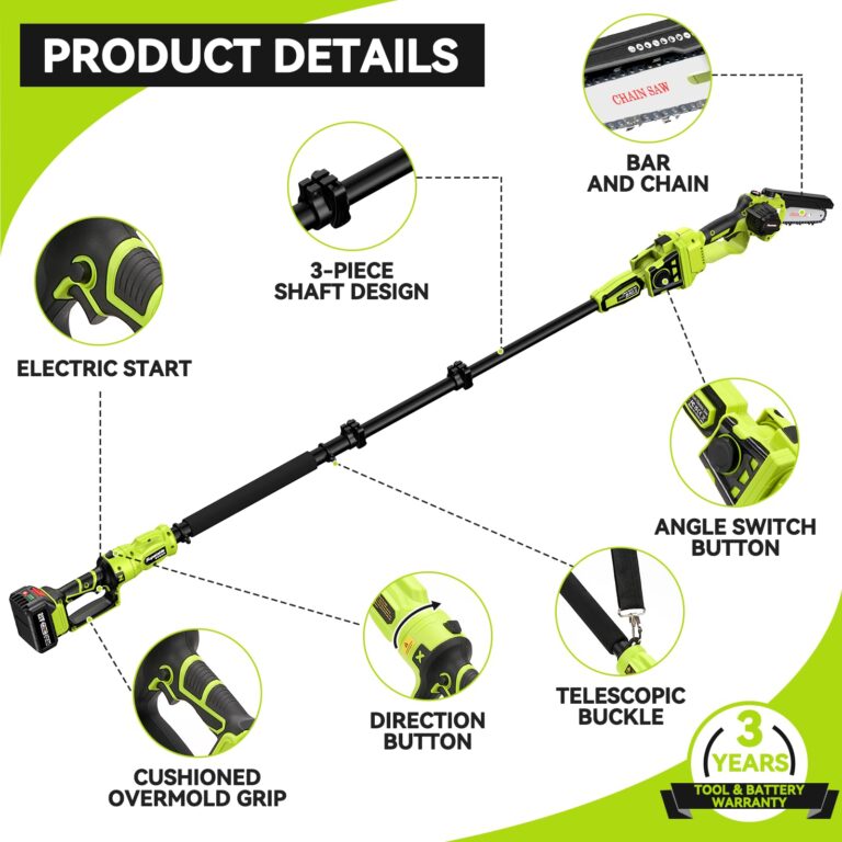 Supstable 2-IN-1 Cordless Pole Saw & Mini Chainsaw w/ Brushless Motor, 2*4.0Ah Battery Powered 6" Electric Telescoping Pole chainsaw 15 Ft Max Reach, Adjustable Head Pole Saw for Tree Trimming Pruning - Image 2