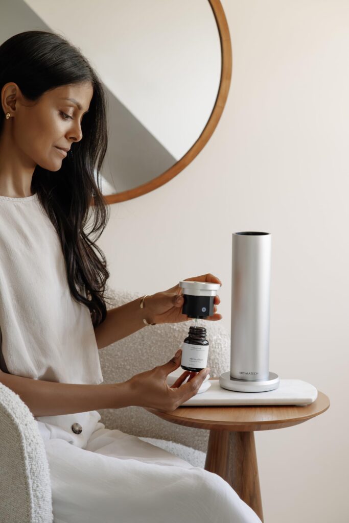 AromaTech New AroMini BT Plus Scent Diffuser w/Bluetooth – Cold-Air Diffusion Scent Machine for Home, Office, Hotel, Spa – Nebulizing Diffusion System for Essential Oil Blends (Gold) - Image 5