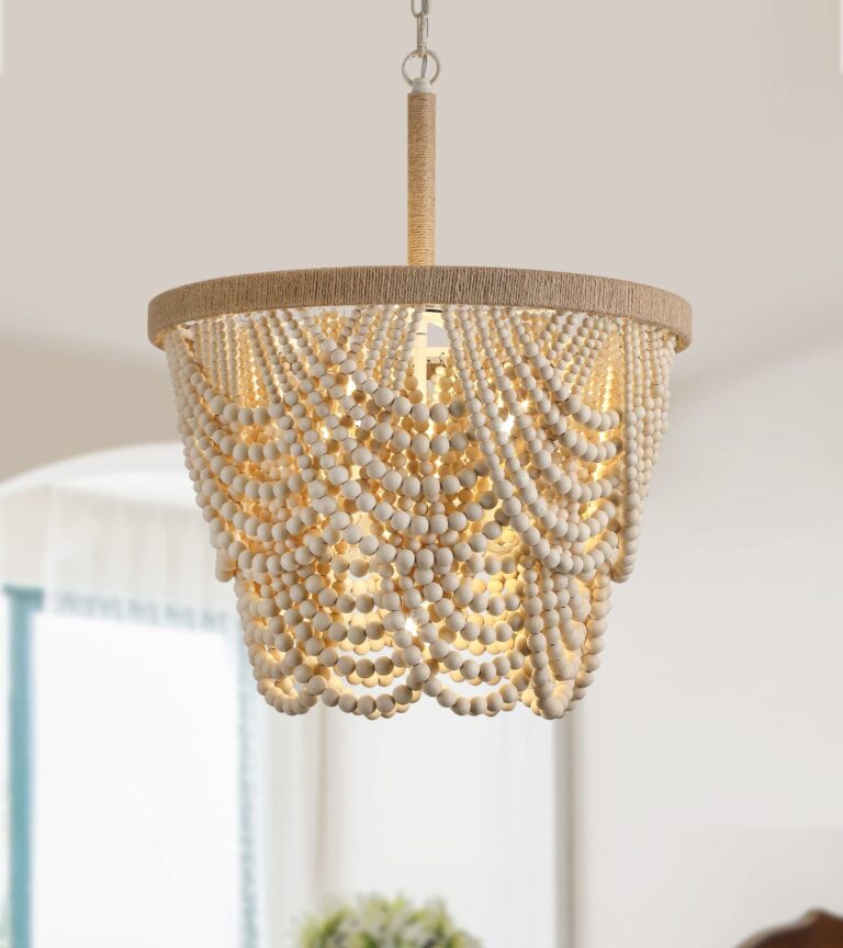 Q&S Boho Wood Beaded Chandelier,Farmhouse Coastal Large Bohemia 5 Lights for Dining Room Kitchen Living Room Entryway Foyer Hotel W19.9 UL Listed - Image 2