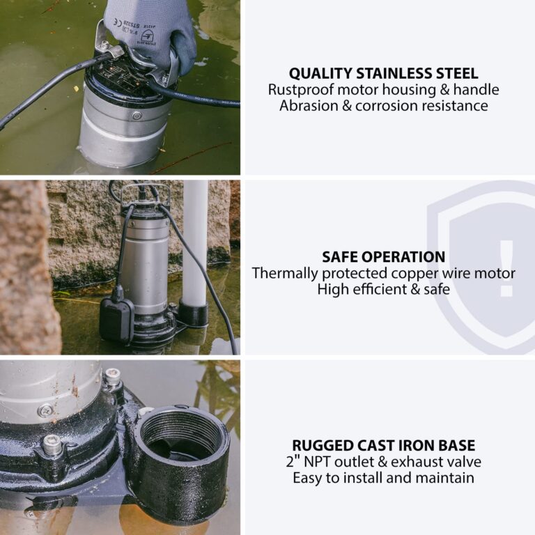 Aquastrong 1HP Sewage Sump Pump, Stainless Steel, 115V Automatic Float Switch, Cast Iron Impeller, Submersible Effluent/Sewage Pump for Sump Basin, Basement, 2'' NPT Discharge with 5283GPH - Image 4