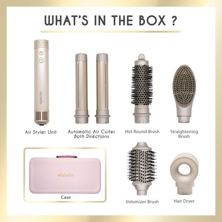 ELLA BELLA® 6 in 1 Professional Hot Air Styler • Powerful Hair Dryer & Straightener Set • Styling Without Heat Damage • Fast Drying Curling Volumizing Straightening • Includes Protective Travel Case - Image 3