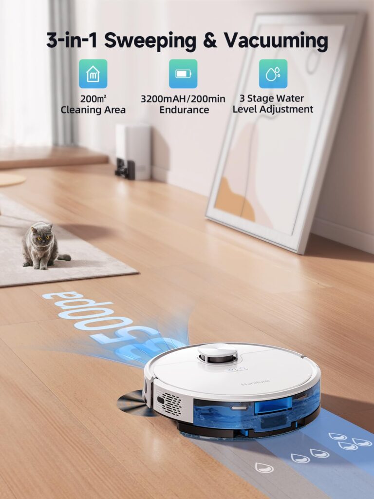 HONITURE Robot Vacuum and Mop Combo,Q6 SE Robot Vacuum Cleaner with Self-Emptying,3500pa Max Suction Laser Navigator Robotic Vacuum with Smart Mapping,180 Mins Run-Time,App Control,Ideal for Pet Hair - Image 7