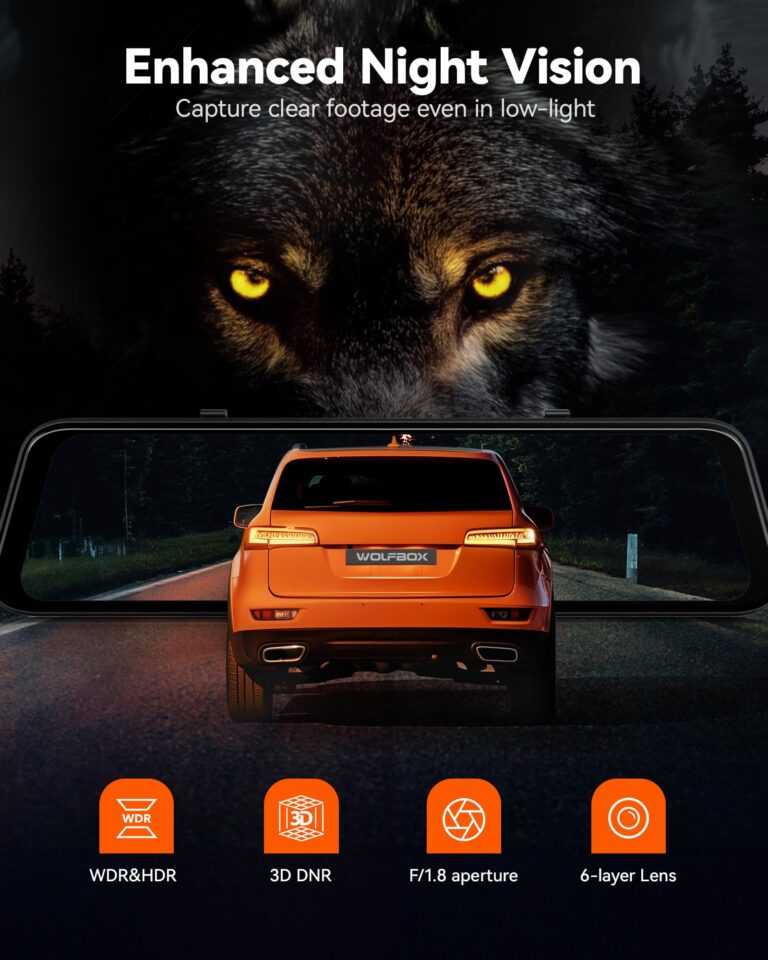 WOLFBOX G850 PRO 4K Mirror Dash Cam with ADAS and BSD, Smart Rear View Mirror with 5.8GHz WiFi, Voice Control, 12 inches Rear View Mirror Camera Includes 64GB Card, GPS, G-Sensor, Loop Recording - Image 3