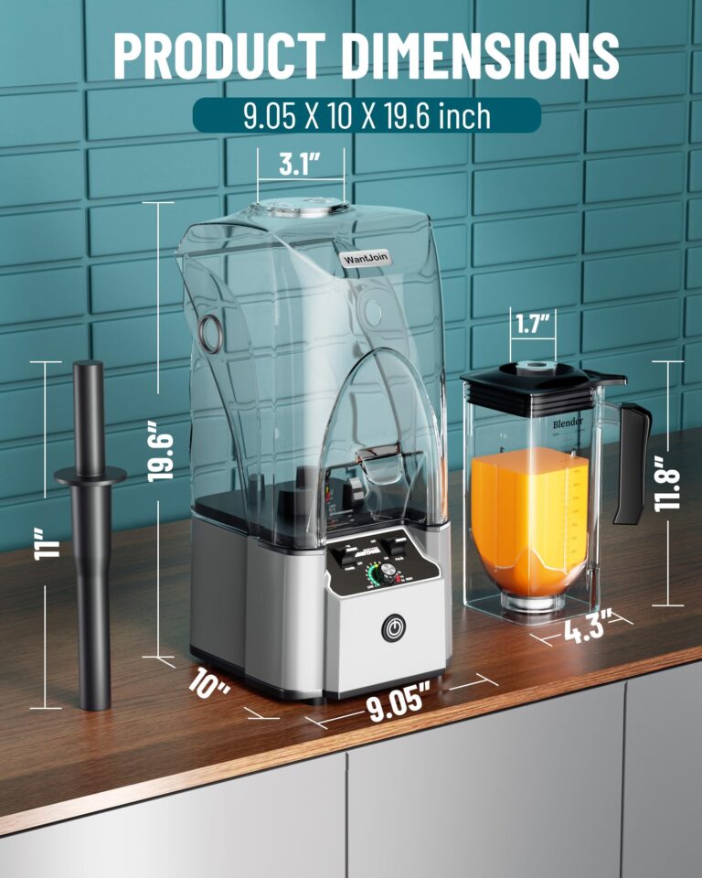 WantJoin Commercial Professional Blender With Shield Quiet Sound Enclosure 2200W Industries Strong and Quiet Professional-Grade Power, Self-Cleaning, Silver - Image 3