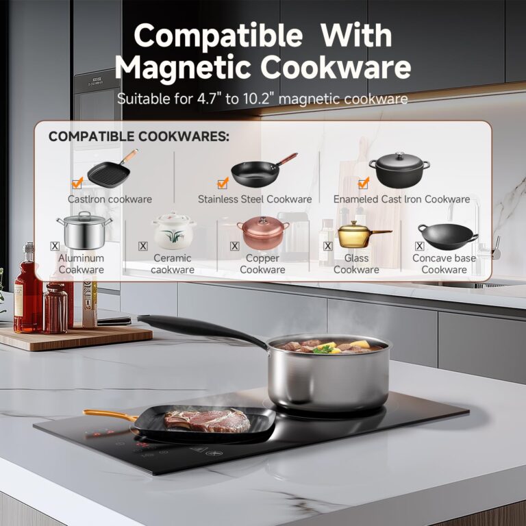 AMZCHEF Induction Cooktop 2 Burners, 12 Inch Bulit-in & Countertop Induction Stove with Plug 110V-120V, 9 Power Levels Electric Stove 1800W, Child Lock, Timer, Touch Control for Fast Cooking - Image 4