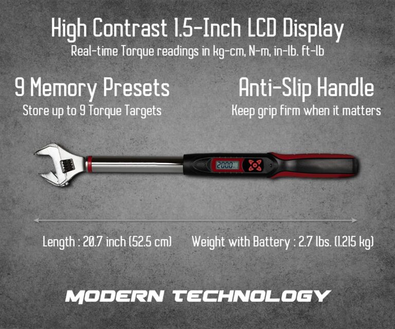 Tapha Tools Adjustable Digital Torque Wrench 7.4-147.5 ft-lbs (10-200 N-m) Torque Range, 5-30 mm Adjustable Jaw, LED and Buzzer Notification, Preset Memory, ISO 6789 Tested and Calibrated - Image 4