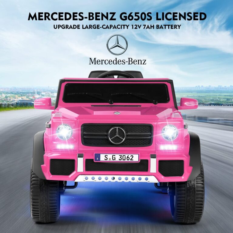 JOYLDIAS Ride On Cars, Licensed Mercedes-Benz Maybach G650S, 12V7AH Battery Powered Toy Electric Car for Kids with 2.4GHz Remote Control, 2 Motors, 3 Speeds, Lock, Music, Horn, LED Lights, Pink - Image 9