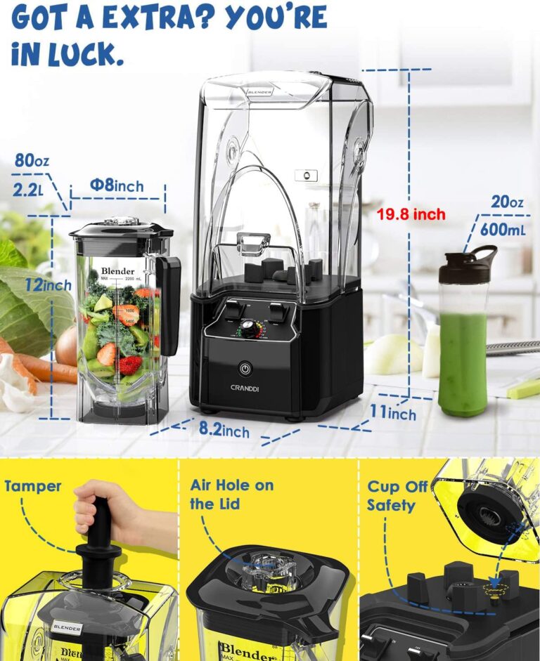 CRANDDI Quiet Commercial Blender with Soundproof Shield, 2200 Watt Professional Blenders for Kitchen with 80oz Jar and Self-Cleaning, High-Speed Blenders K90 Black - Image 6