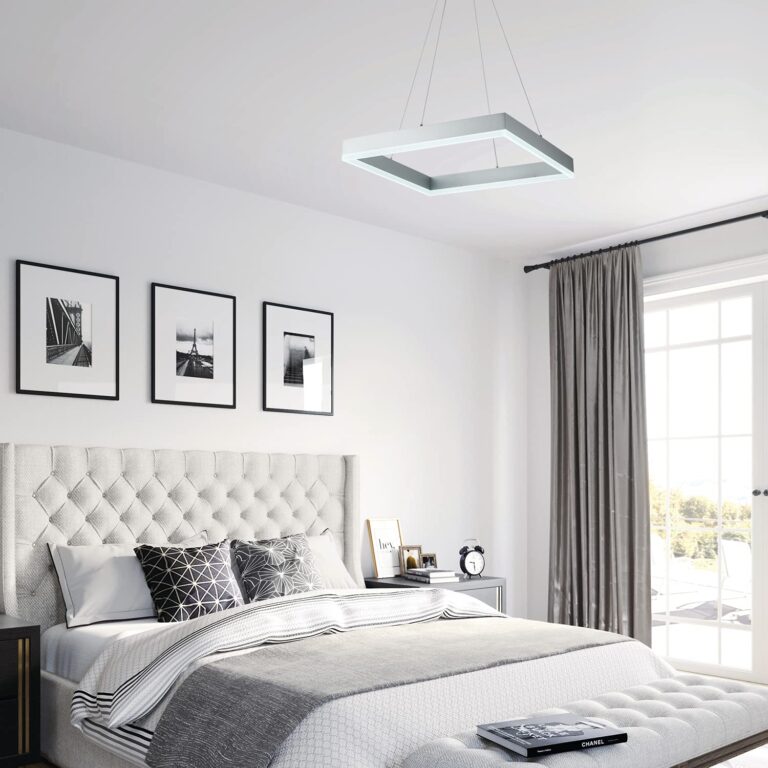 ROYAL PEARL Room Decor Modern Chandelier Square LED Chandelier Dimmable Comtemporary LED Pendant Light Foyer Chandelier for Dining Room Kitchen Office, Cool White 6000K Silver - Image 5