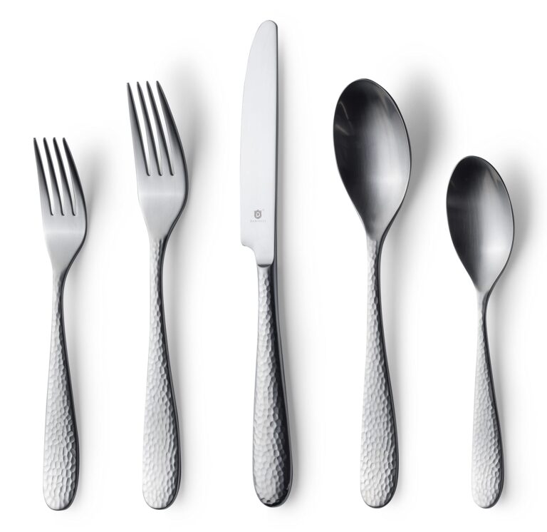 Danialli 60-Piece Matte Fidenza Hammered 18/10 Stainless Steel Silverware Cutlery Set, Flatware Service for 12, Built to Last Commitment
