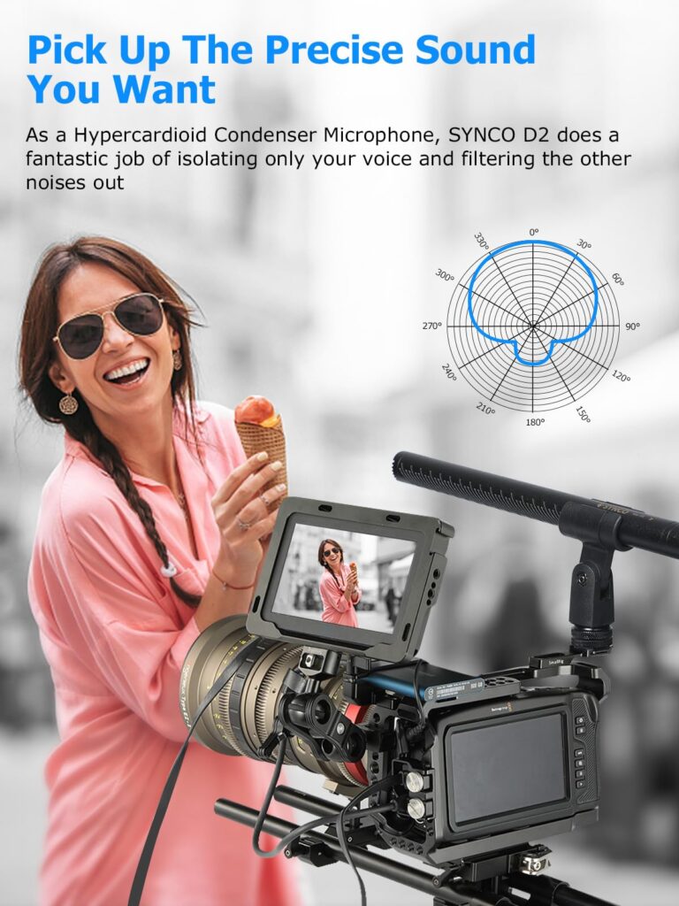 SYNCO XLR Shotgun Microphone, Shotgun Mic D2 Hyper Cardioid Directional Condenser Mic with XLR Connector, Video/Audio Recording for Camcorders, Shotgun-Microphone-XLR-Condenser-Mic - Image 3