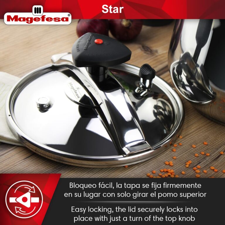 MAGEFESA Star Pressure Cooker, 12.7-Quart, 18/10 Stainless Steel, Works on All Stovetops (Induction Compatible), Safety Lock & 8 PSI Cooking - Image 5