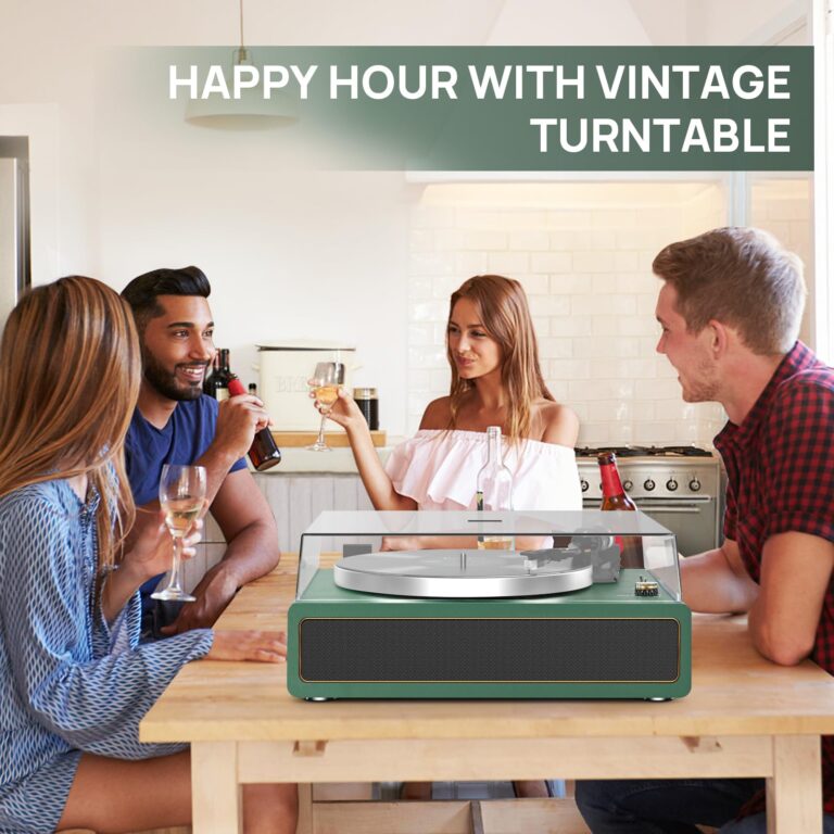Turntable Record Player with Built-in Speakers, Vinyl Record Player Support Bluetooth Playback Auto Stop 33&45 RPM Speed RCA Line Out AUX in All-in-one Belt-Drive Turntable for Vinyl Records Green - Image 3