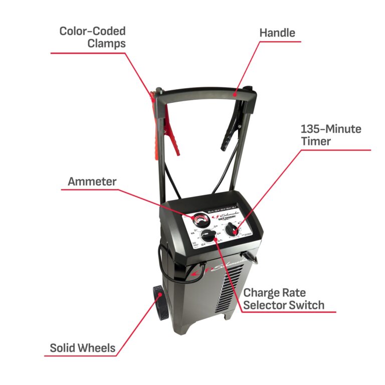 Schumacher Electric Wheeled Battery Charger and Engine Starter, SC1633, 2-in-1, Manual Timer Controlled, 200 Cranking Amps, 12 Volt, 24 Volt, for Car, SUV, Truck, and Marine Batteries - Image 2