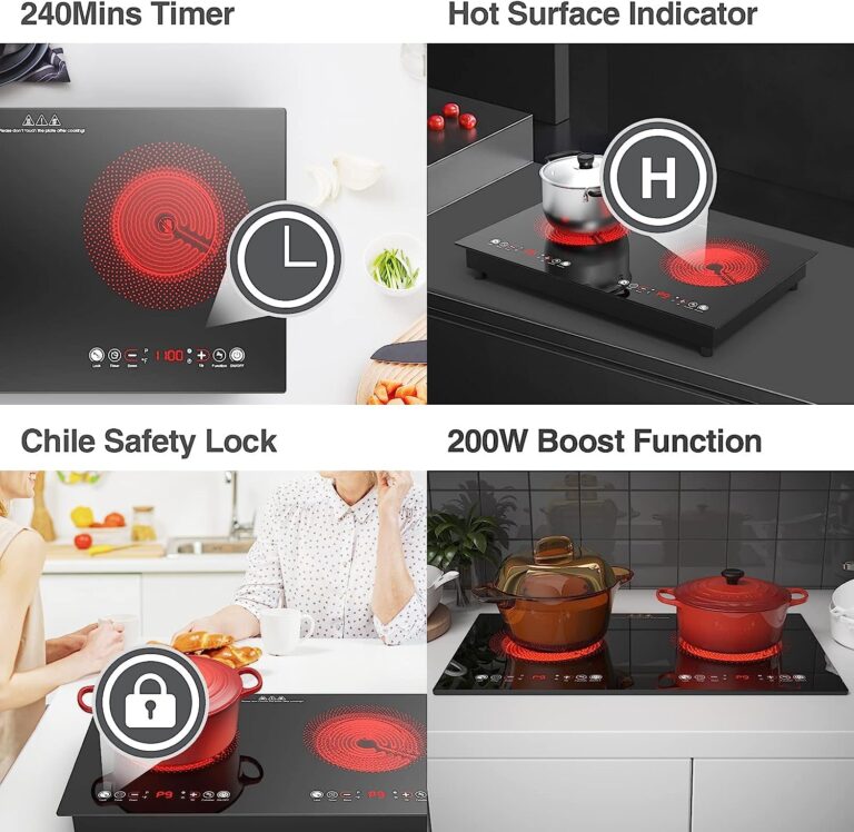 Electric Cooktop, 24 Inch 2 Burner Electric Cooktop 110V, Built-in and Countertop Electric Stove Top Plug in, 2400W Electric Stove, Compatible for All Cookware,Timer & Kid Safety Lock - Image 6
