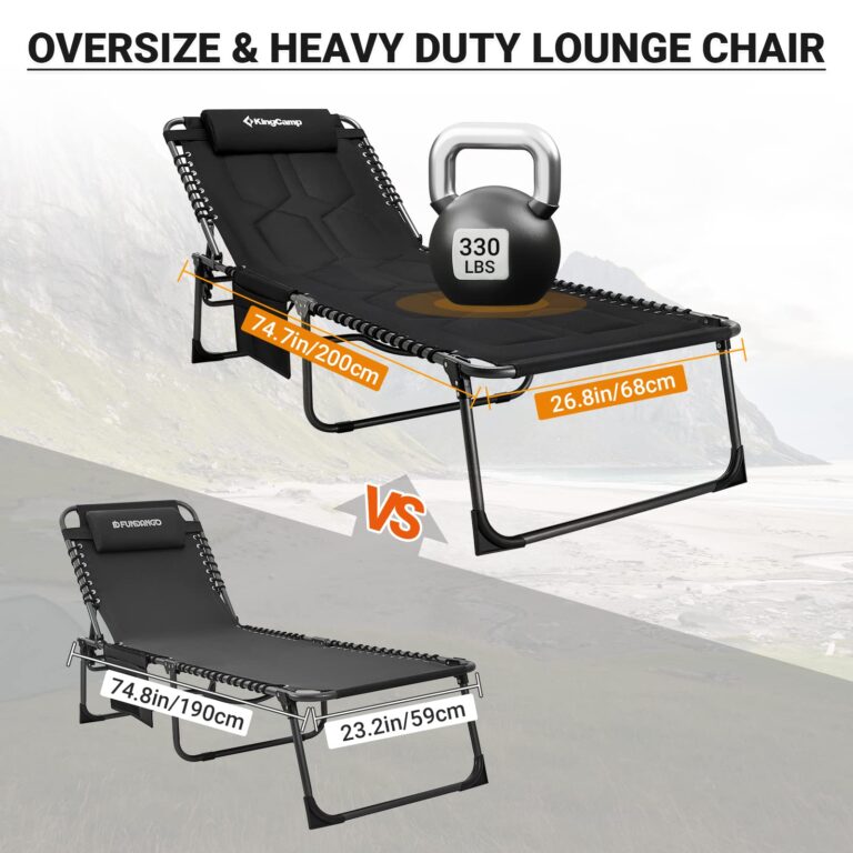 KingCamp Set of 2 Oversize Padded Folding Chaise Lounge Chair for Outdoor, Patio, Beach,Lawn, Sunbathing, Tanning, Pool, Lay Flat Heavy-Duty Adjustable Reclining Chairs with Pillow, Support 330lb - Image 3
