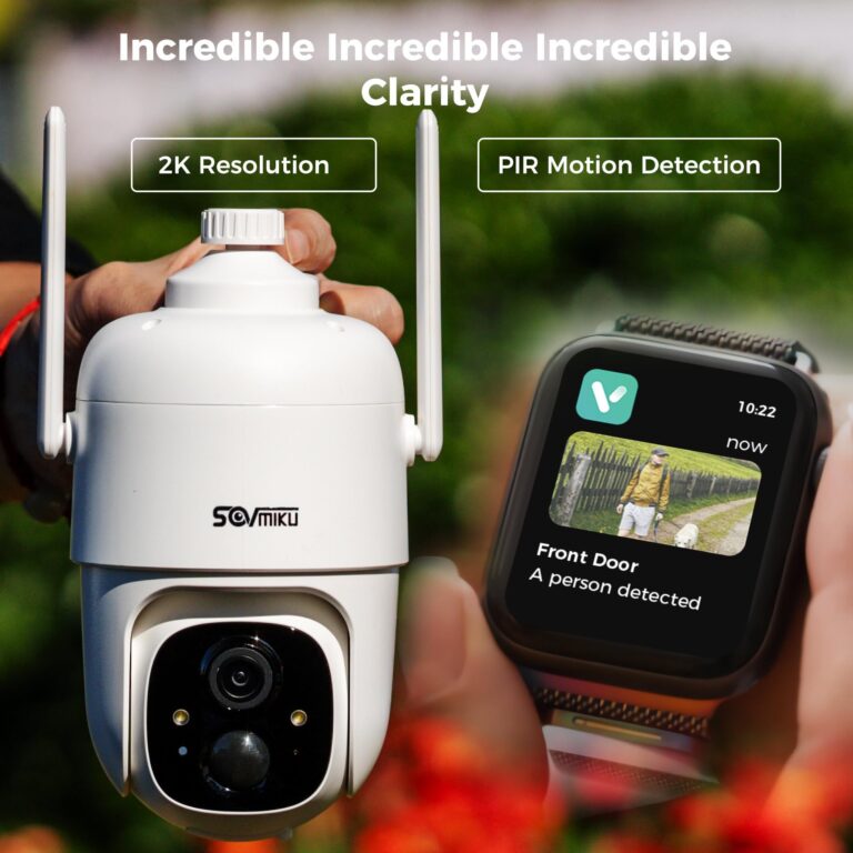 SOVMIKU 4CQ1 AI 2K Solar Security Camera Wireless Outdoor, Battery Powered, Two Way Audio, PIR Motion Detection, 360° View Pan/Tilt,Easy to Setup, Color Night Vision, Audible Flashlight Siren,SD Slot - Image 6