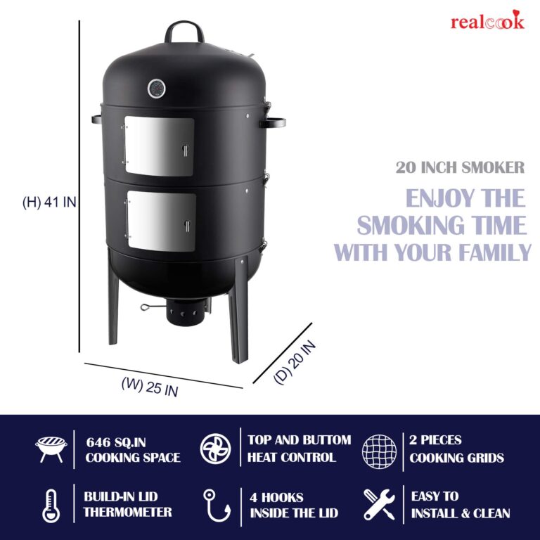 Realcook Charcoal BBQ Smoker Grill - 20 Inch Vertical Smoker for Outdoor Cooking Grilling - Image 6