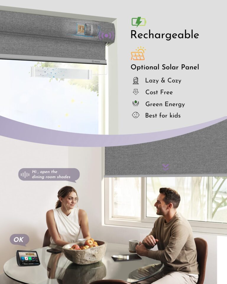 Graywind Smart Blackout Roller Shades Compatible with Alexa Google Textured Fabric Rechargeable Motorized Blinds Cordless Remote Control Window Shades, Custom Size (Weaving Cloud) - Image 6