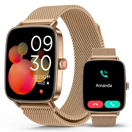 2025 Smart Watches for Women, 1.85" AI Voice Smartwatch, 24/7 Heart Rate Monitor, Stress/SpO2/Sleep Tracker, IP68 Waterproof, Weather, 100+ Sports Fitness Tracker for Android iOS Glod Metal