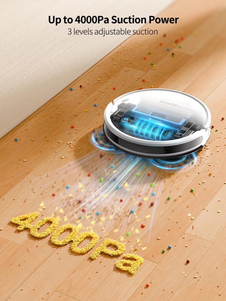 HONITURE Robot Vacuum and Mop Combo, 4000pa Strong Suction, G20 Robot Vacuum Cleaner with Self-Charging, 150Mins Max, App&Remote&Voice Control, Super-Slim, Ideal for Pet Hair - Image 6