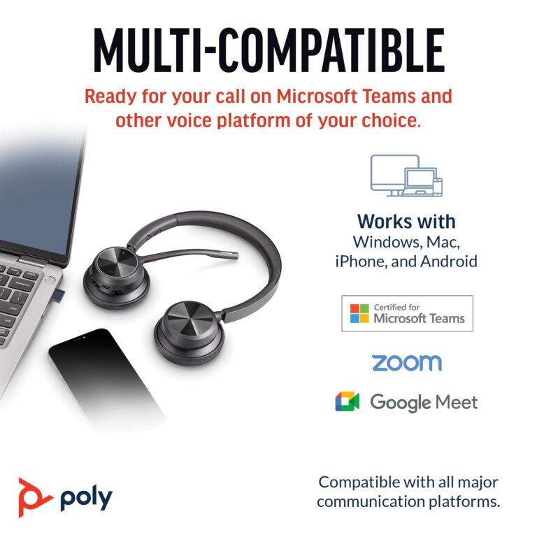Poly Voyager 4320 UC Wireless Headset & Charge Stand (Plantronics) - Stereo Headphones w/Noise-Canceling Boom Mic - Connect PC/Mac/Mobile via Bluetooth-Works w/Teams (Certified), Zoom-Amazon Exclusive - Image 2