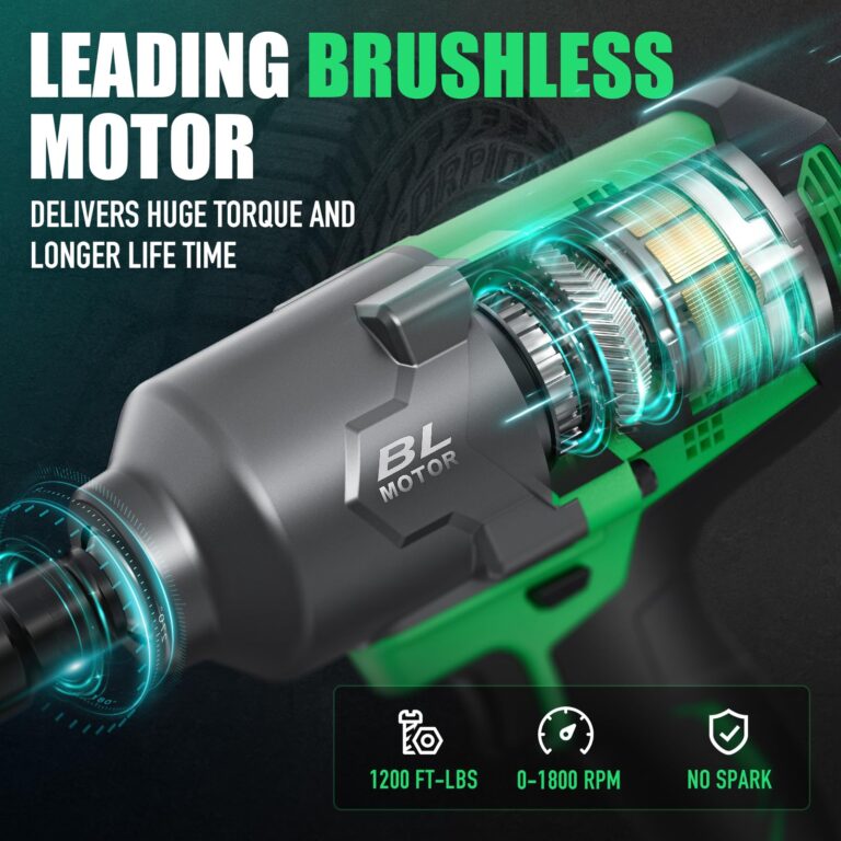 DOWOX Cordless Impact Wrench 1/2 Inch, High Torque 1200 Ft-lbs Brushless Impact Gun, 20V Power 4.0 Ah Battery, Fast Charger, 5 Pcs Sockets and Tool Box Kit - Image 7