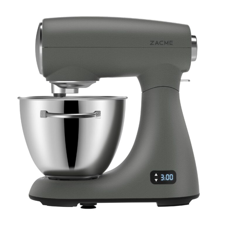 ZACME Mixers Kitchen Electric Stand Mixer 5.5QT 600W, Aluminum die casting and Gears, Dual Cooling System, Low Noise, DC Motor, LED Display and Timing Function, Tilt-head Metal Food Mixer, Grey