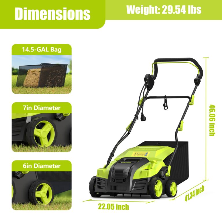 16-Inch Electric Dethatcher and Scarifier, YERYORK 2-in-1 Lawn Dethatcher with Powerful 15 AMP Motor 14.5Gal Collection Bag 5-Position Depth Foldable Handle for Lawns & Garden (Green) - Image 2