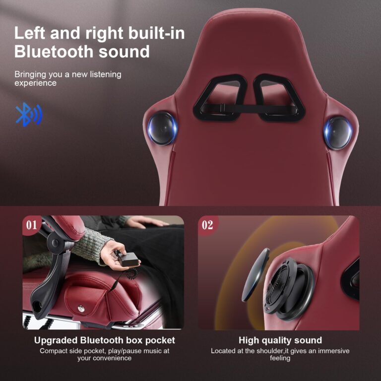 GTPLAYER Gaming Chair, Computer Chair with Footrest and Bluetooth Speakers, High Back Ergonomic Music Game Chair, Reclining Game Chair with Linkage Armrests for Adults and Kids (WineRed) - Image 10