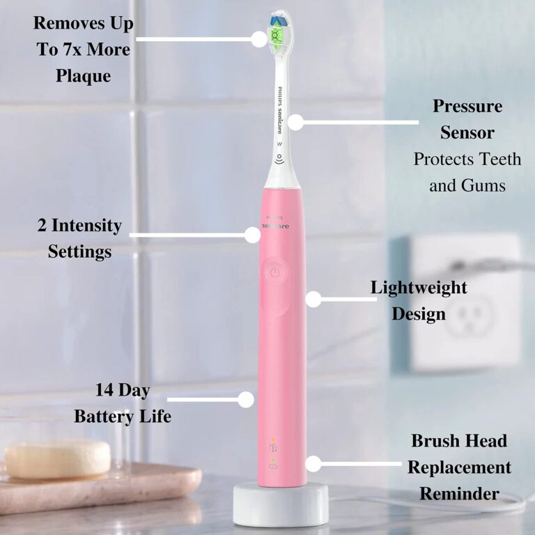 Philips Sonicare Electric Toothbrush with DiamondClean Brush Head 2-Pack Bundle, Rechargeable Electric Tooth Brush with Pressure Sensor, Sonic Electronic Toothbrush, Travel Case, Pink & Blue - Image 6