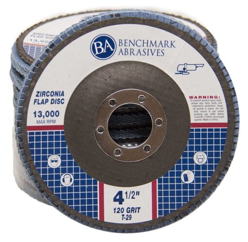 Benchmark Abrasives 4.5" x 7/8" Premium Zirconia T29 Curved Flap Discs 4 1/2 for Angle Grinder, Sanding Discs, Finishing, Rust, Stock Removal- Grinding Wheels 4 1/2 Inch (100 Pack) - 120 Grit