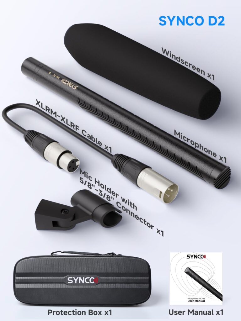 SYNCO XLR Shotgun Microphone, Shotgun Mic D2 Hyper Cardioid Directional Condenser Mic with XLR Connector, Video/Audio Recording for Camcorders, Shotgun-Microphone-XLR-Condenser-Mic - Image 2