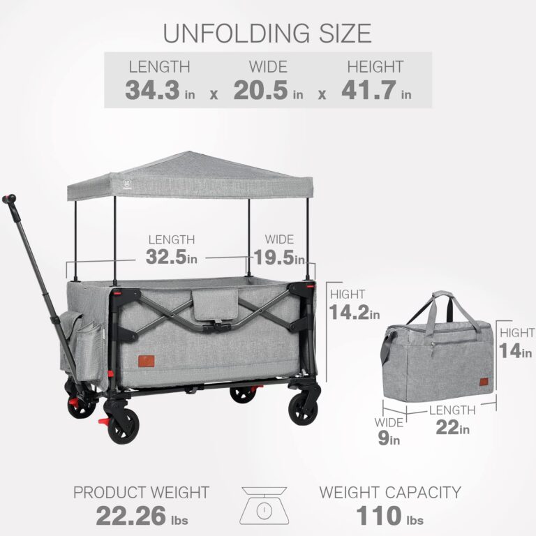 EVER ADVANCED Foldable into Bag Travel Wagon Stroller for 2 Kids & Cargo, Collapsible Toddler Wagon with Removable Canopy, Adjustable 5-Point Harness, Lightweight Carry-on Stroller for Airplane - Image 7