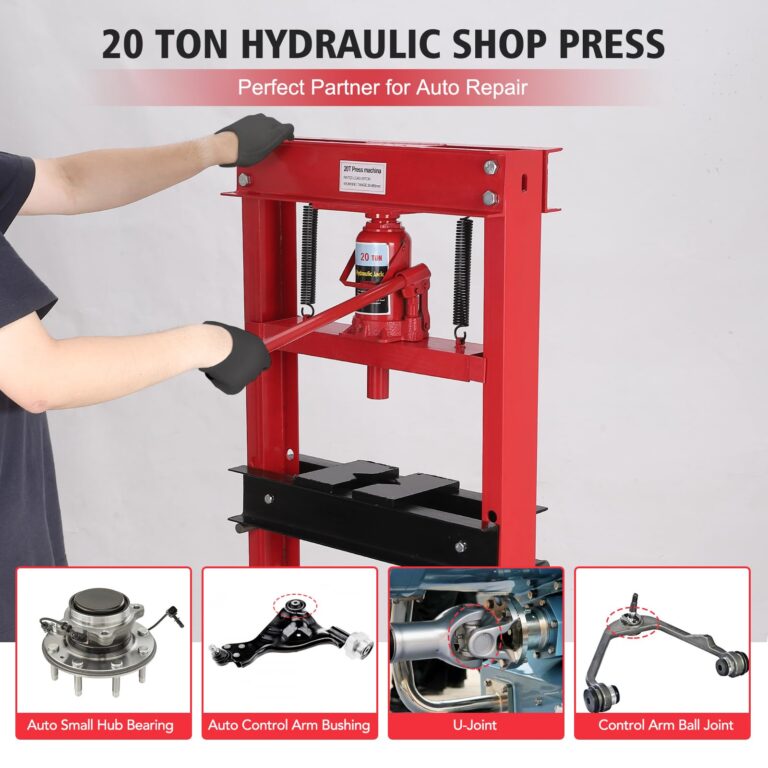 GarveeTech 20 Ton Hydraulic Press, Benchtop Hydraulic Shop Press, H-Frame Garage Floor Press with Press Plates, Adjustable Working Table Height, Red - Image 6