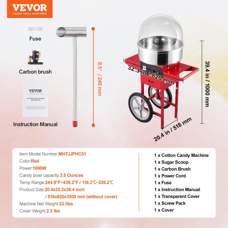 VEVOR Electric Cotton Candy Machine Cart with Cover, Commercial Floss Maker w/Stainless Steel Bowl, Sugar Scoop and Drawer, Perfect for Home, Carnival, Kids Birthday, Family Party, Red - Image 4