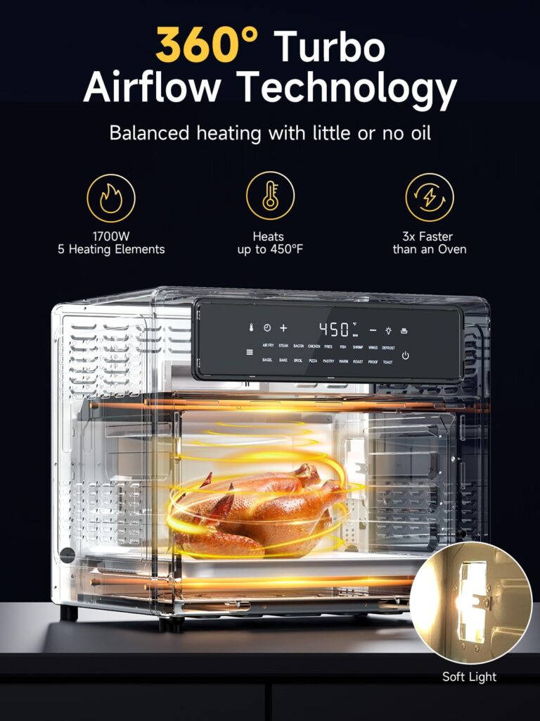 Kitchen Elite®Air Fryer French Door Oven,26.4 Qt Easy Cleanup & Use Large Countertop Toaster Oven Combo,18 Presets & 1 Preheat & 1 Light,Multi-Layer Cooking,4 Accessories,Stainless Steel - Image 3