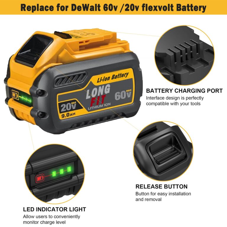 LONG FIT 4 Pack 9.0Ah Battery Replace for Dewalt 20V/60V 9.0AH Battery DCB606 DCB609 DCB612 Compatible with DeWalt 20V/60V Power Tools, Compatible with Dewalt Chargers - Image 5