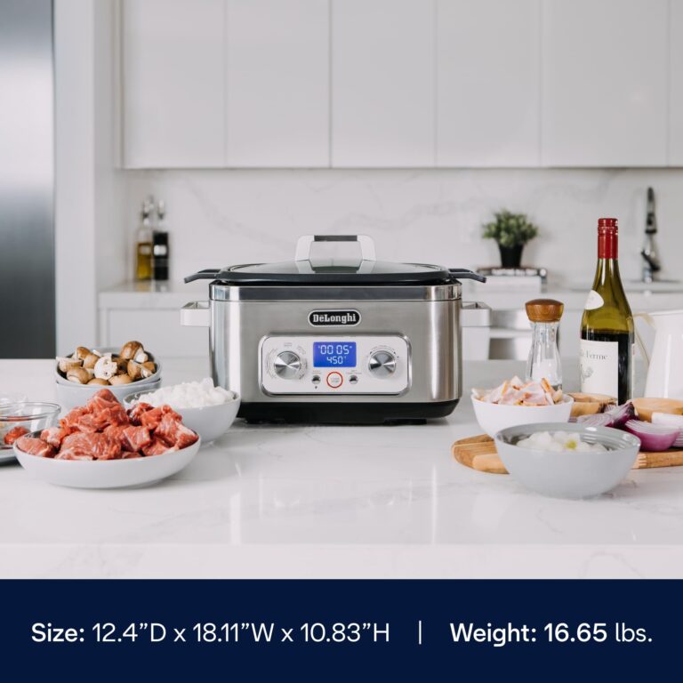 DeLonghi Livenza Multi-Cooker, Stainless Steel - 6 qt - Crock Pot Slow Cooker - 24-Hour Programmability & Seven Modes - Includes Non-Stick Dishwasher-Safe Pot, Steam Rack & Glass Lid - Image 3