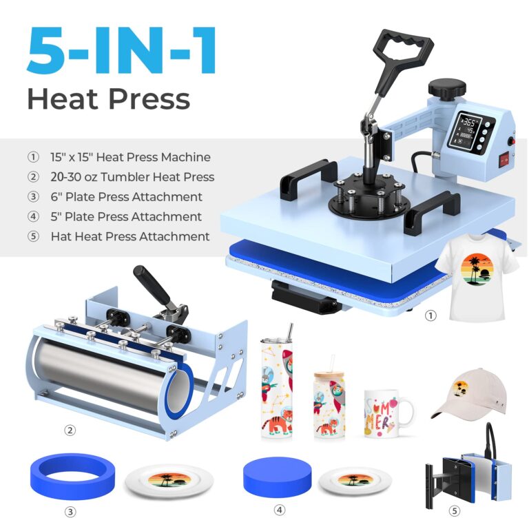 Pro 15x15 Heat Press with 30 OZ Tumbler Attachment, 5in1 Combo Tumbler Heat Press for T-Shirts, Tumblers Glass Cans Mugs Hats, and Plates - Image 4